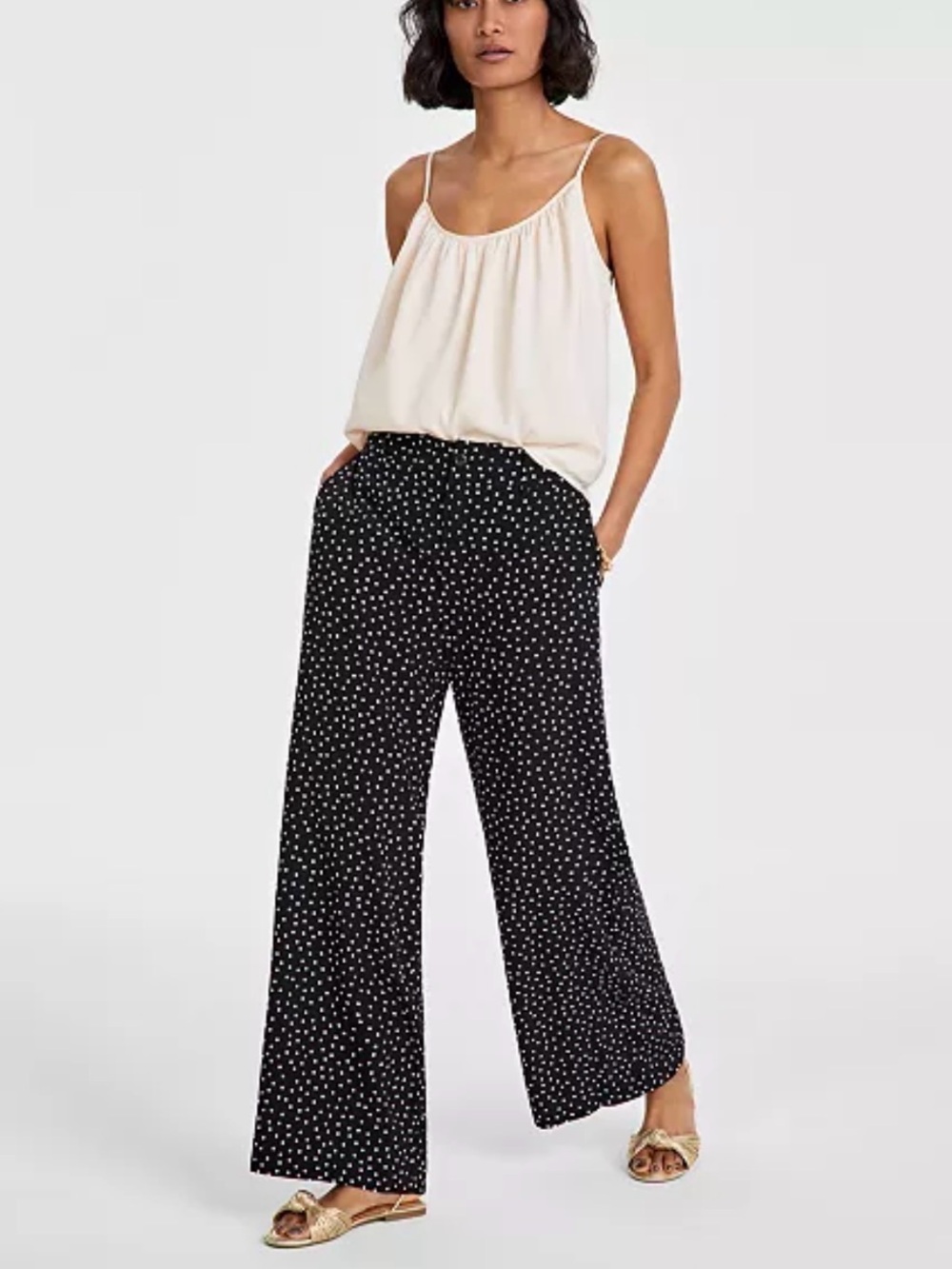 Polka Dot Wide-Leg Pants in Black